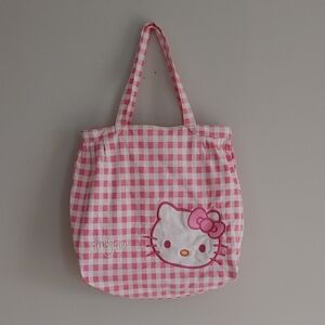 Sanrio Large Hello Kitty Pink Checkered Gingham zippered Tote Bag
